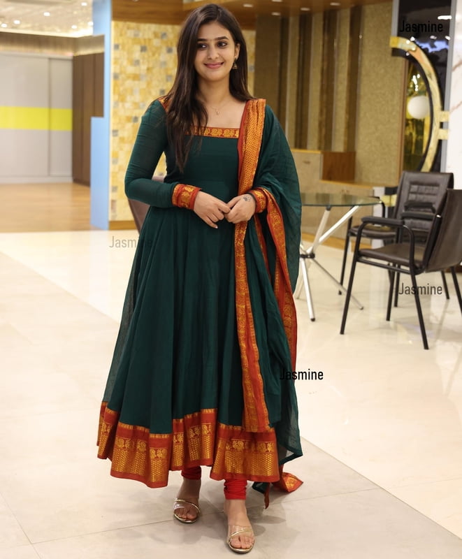 Narayanpet long gown material - Green Narayanpet long gown material - Green