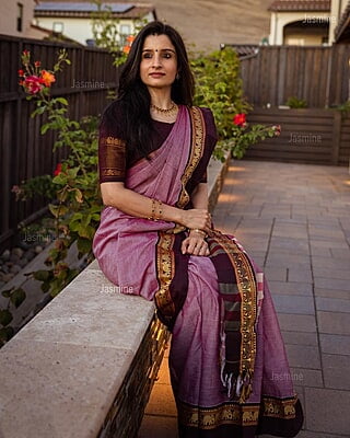 Narayanpet Cotton Saree : Dusky Rose x Dark Purple main image 1