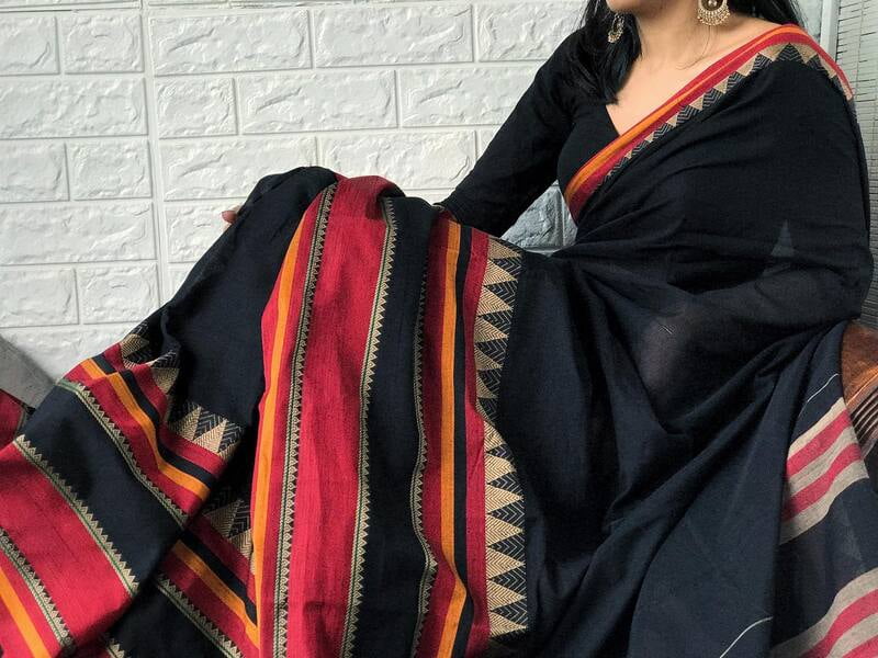 Black colour Narayanpet cotton saree Black colour Narayanpet cotton saree