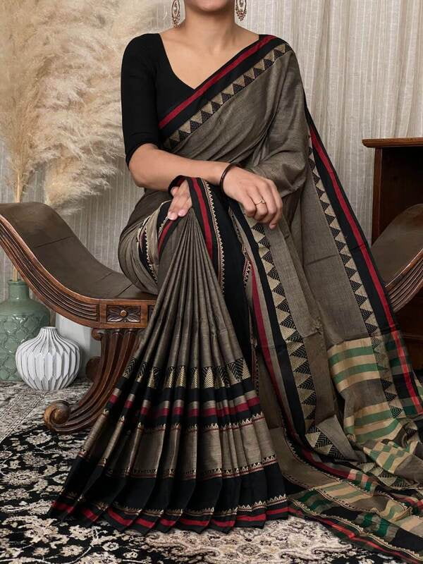 Ash Colour Narayanpet cotton saree Ash Colour Narayanpet cotton saree