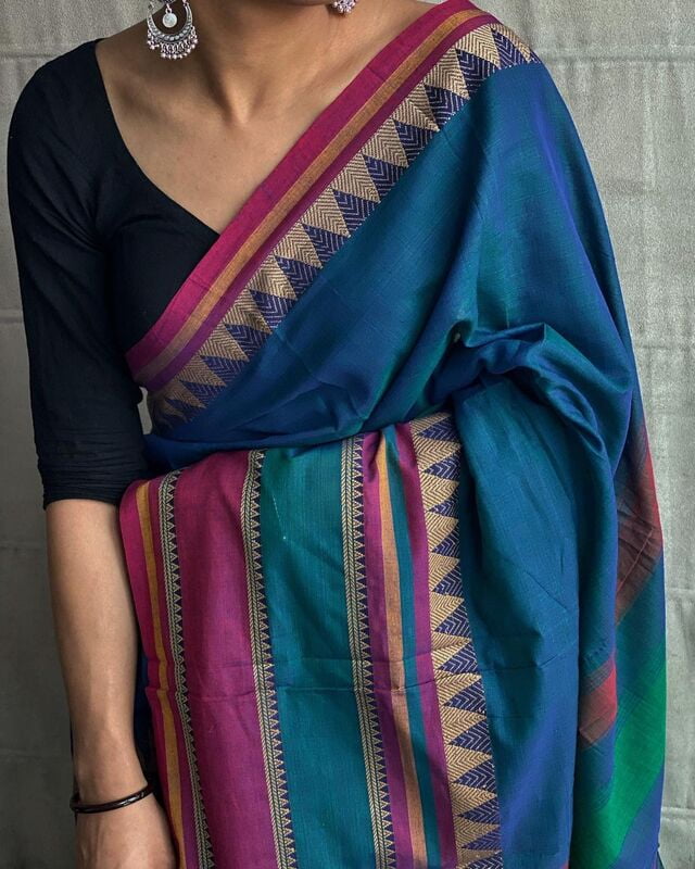 Blue Narayanpet cotton sarees Blue Narayanpet cotton sarees