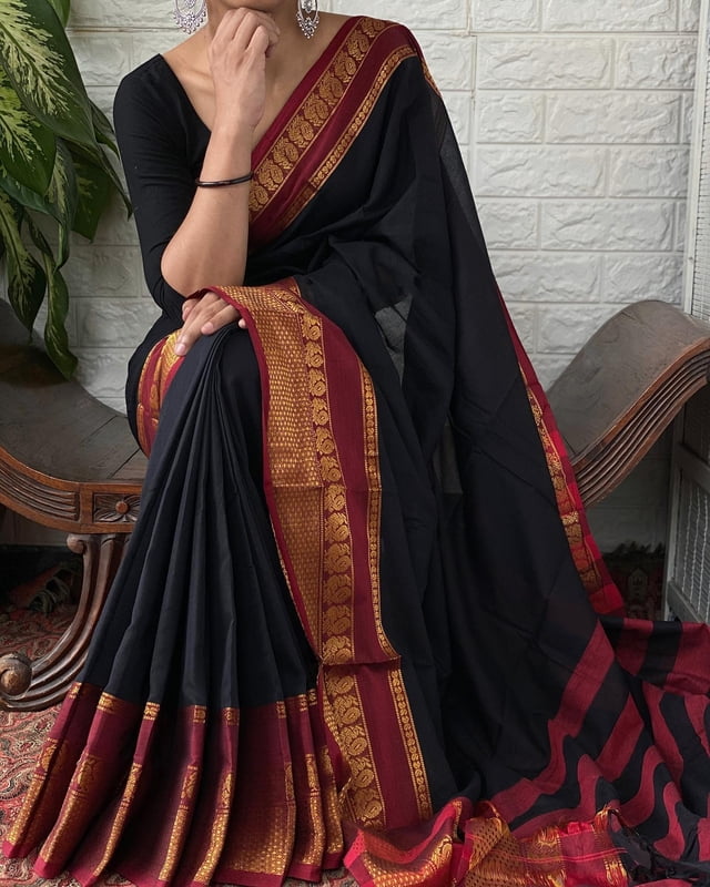 Black colour Zari Border Narayanpet Cotton Sarees Black colour Zari Border Narayanpet Cotton Sarees