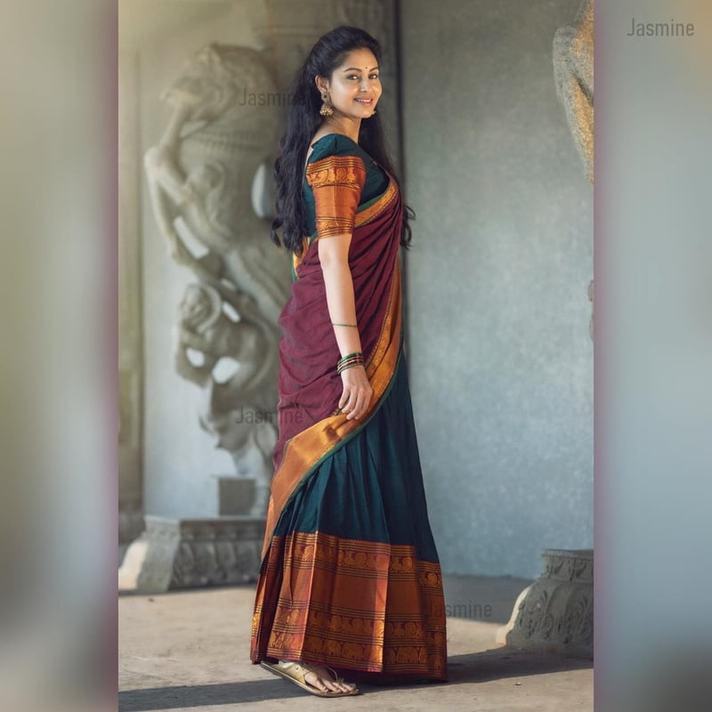 Green and maroon Half Saree Material Green and maroon Half Saree Material